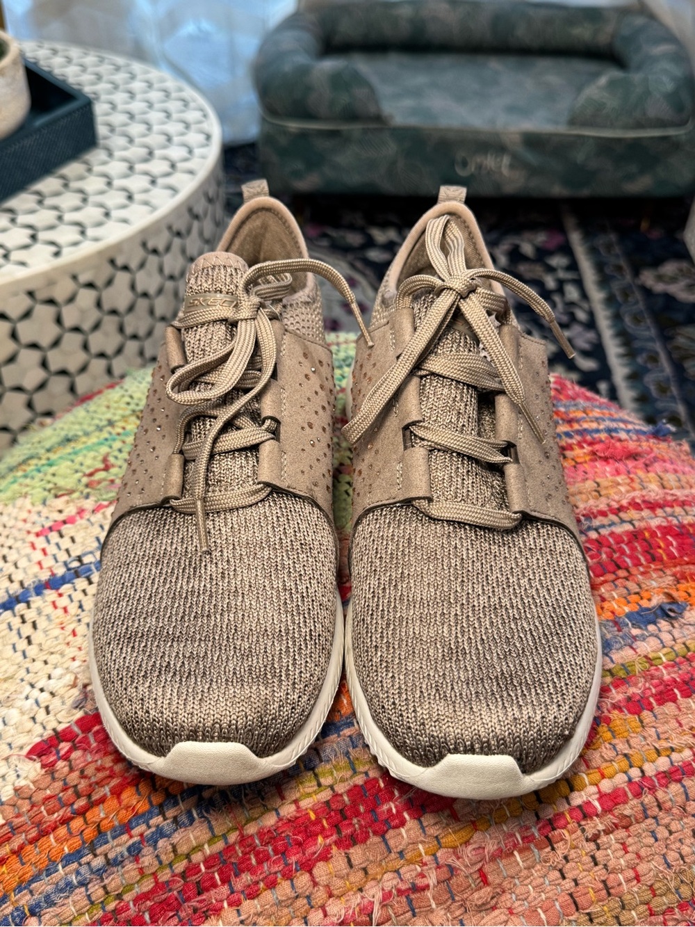 🌝Skechers Bobs Sport Squad Ninja Glam Taupe Sneakers memory foam Lace-Up Slip-on - Picture 4 of 8
